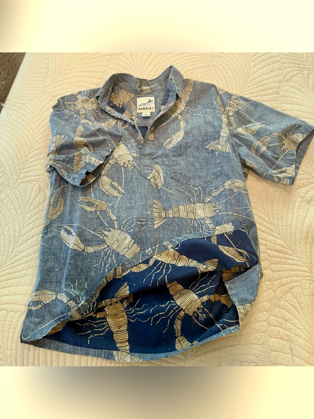🏝️ KAHALA 1936 Aloha pullover lobster crawfish Hawaiian aloha EUC LN Med blue